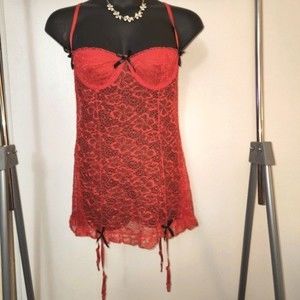 Sexy Red Lace 2pc Stretchy Babydoll Teddy w/ Thong Plus Size 2xl NWOT